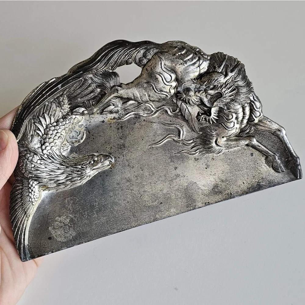Japanese Crumb Catchers Set of 2 Phoenix Dragon Figural Metal Made in Japan